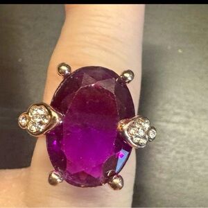 925 Lab Amethyst & CZ Statement Ring Women Estate gold tone Size 5 Violet Purple